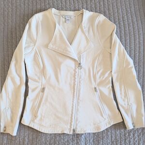 ATHLETA Ivory🏍️MOTO🏍️Jacket, Based on Triumph Hoodie, Sz. L, PRISTINE!🍁🌻
